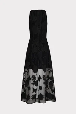 MILLY Maxi Dresses-Hannah 3D Butterfly Embroidery Dress Black