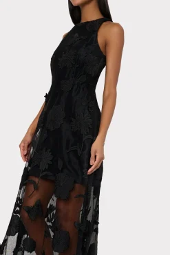 MILLY Evening Gowns-Hannah 3D Butterfly Embroidery Dress Black