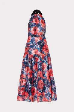 MILLY Evening Gowns-Hayden Watercolor Poppy Jacquard Dress Red Multi