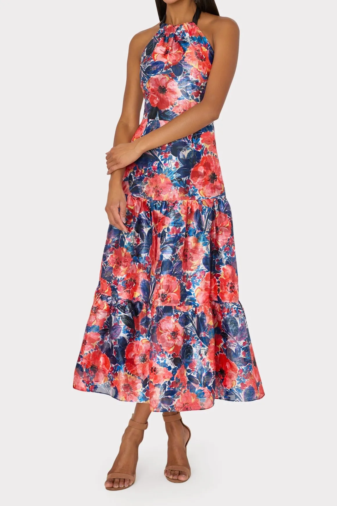MILLY Evening Gowns-Hayden Watercolor Poppy Jacquard Dress Red Multi