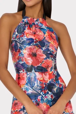 MILLY Evening Gowns-Hayden Watercolor Poppy Jacquard Dress Red Multi