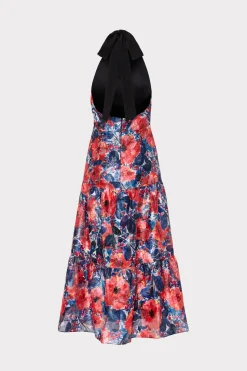 MILLY Evening Gowns-Hayden Watercolor Poppy Jacquard Dress Red Multi