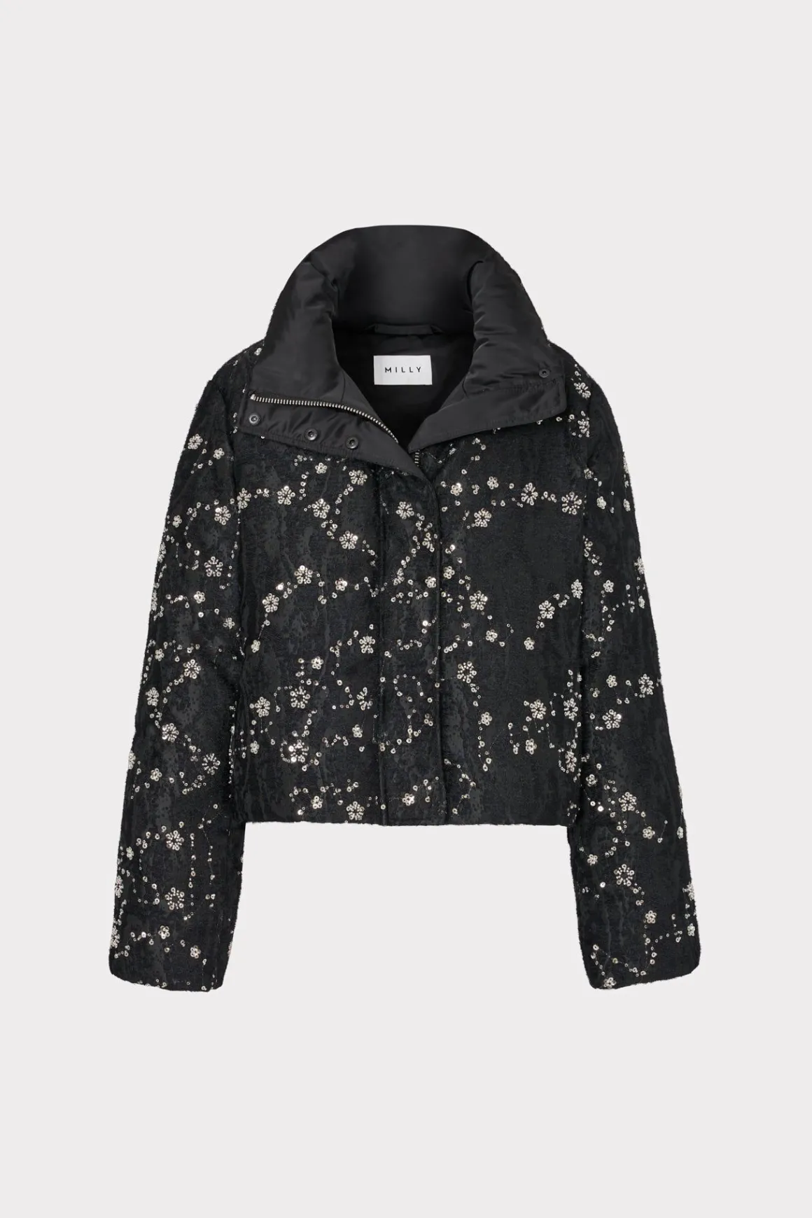 MILLY Coats & Jackets-Hayes Cropped Beaded Puffer Black