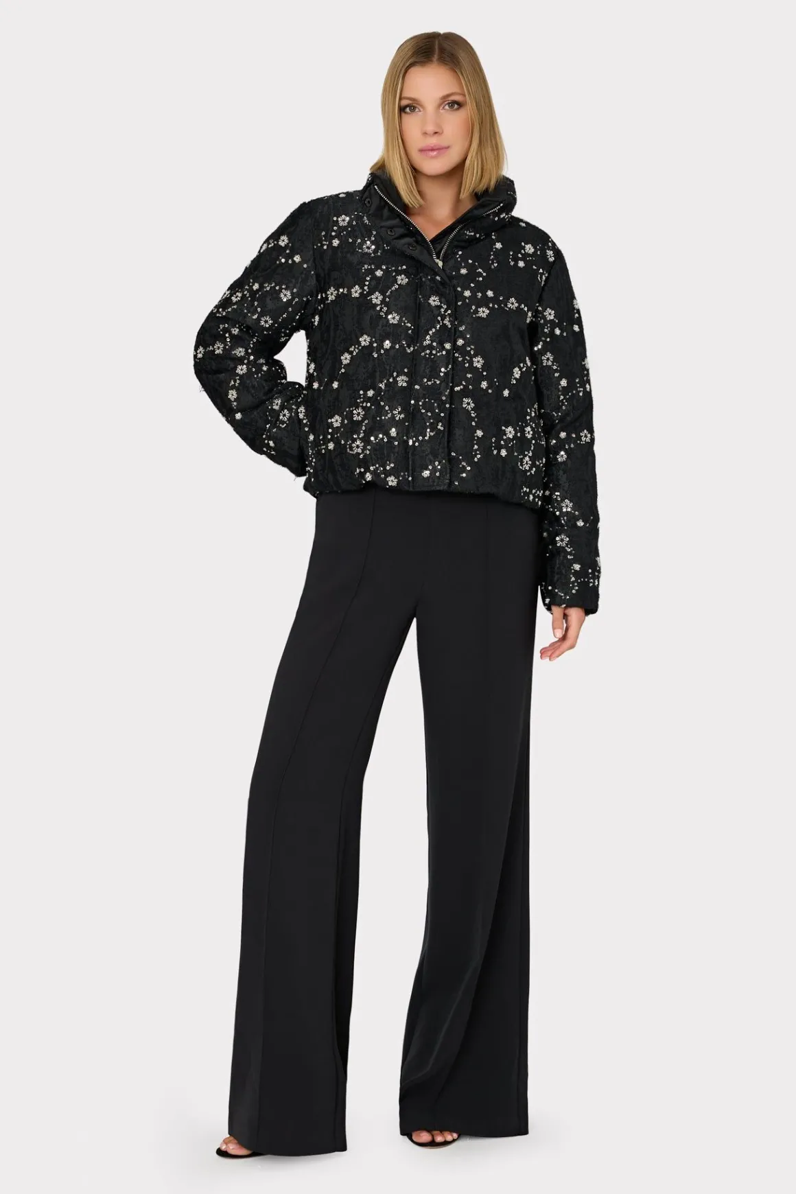 MILLY Coats & Jackets-Hayes Cropped Beaded Puffer Black