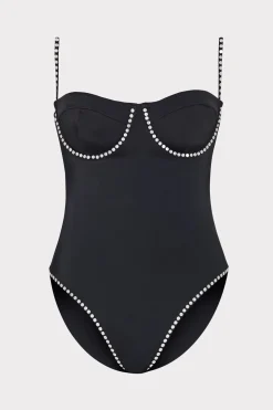 MILLY One Piece Swimsuits-Heat Set Embellishment Underwire One Piece Black