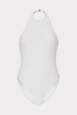 MILLY One Piece Swimsuits-Jackie Textured Waves Halter One Piece White