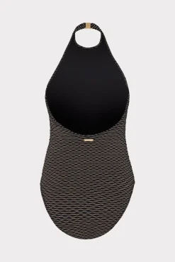 MILLY Jumpsuits & Rompers-Jackie Textured Waves Halter One Piece Black
