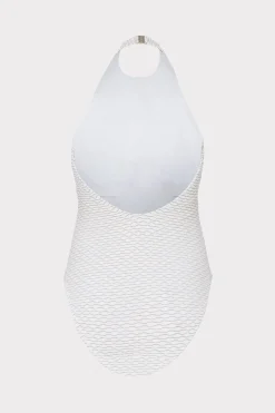 MILLY Jumpsuits & Rompers-Jackie Textured Waves Halter One Piece White