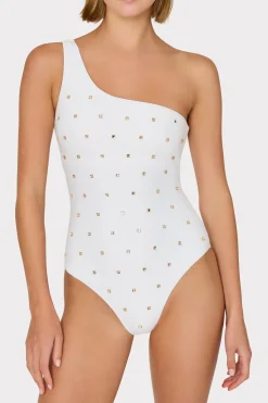 MILLY Jumpsuits & Rompers-Joni Diamond Heat Set One Shoulder One Piece White