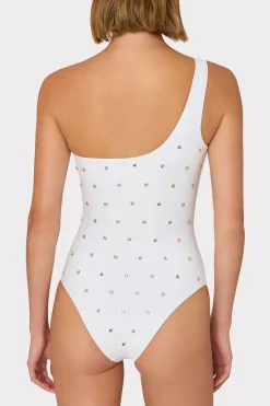 MILLY One Piece Swimsuits-Joni Diamond Heat Set One Shoulder One Piece White