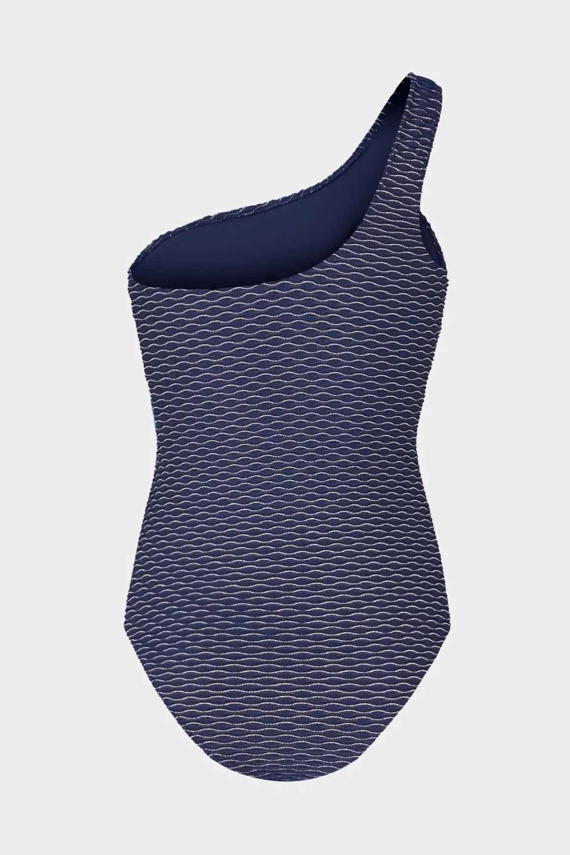 MILLY One Piece Swimsuits-Joni Textured Waves One Shoulder One Piece Navy