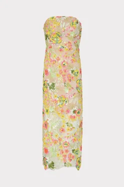 MILLY Cocktail Dresses-Kait Botanical Petals Sequins Dress Green Multi