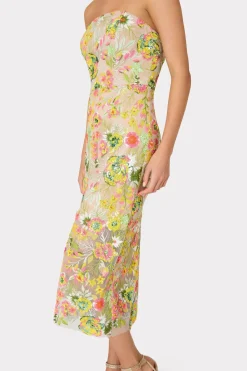 MILLY Cocktail Dresses-Kait Botanical Petals Sequins Dress Green Multi