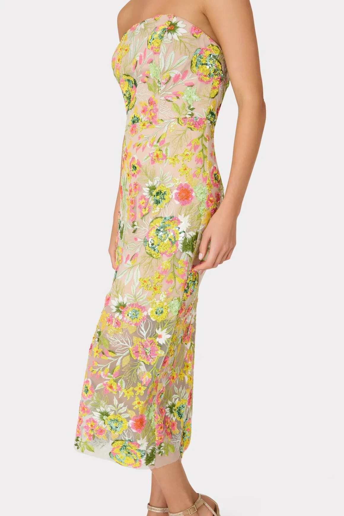 MILLY Cocktail Dresses-Kait Botanical Petals Sequins Dress Green Multi