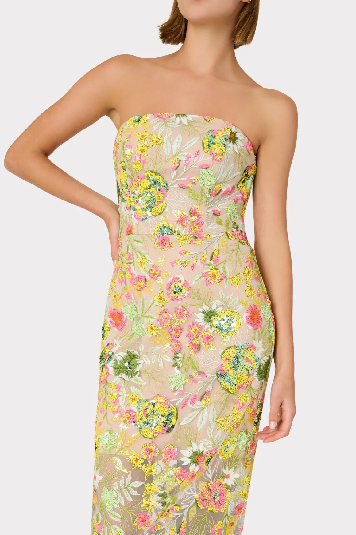 MILLY Cocktail Dresses-Kait Botanical Petals Sequins Dress Green Multi