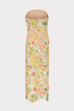 MILLY Cocktail Dresses-Kait Botanical Petals Sequins Dress Green Multi