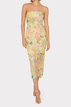 MILLY Evening Gowns-Kait Botanical Petals Sequins Dress Green Multi