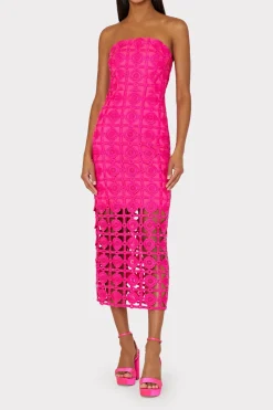 MILLY Day Dresses-Kait Tile Lace Dress Milly Pink