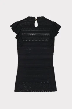 MILLY Jumpsuits & Rompers-Knit Pointelle Flutter Sleeve Top Black