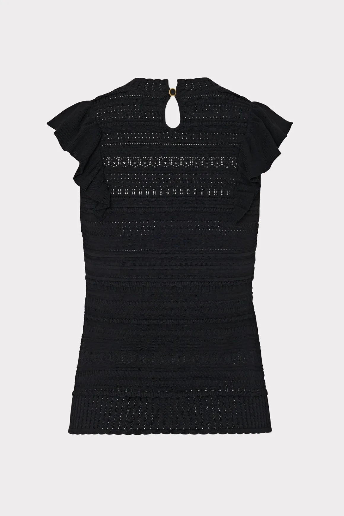 MILLY Tops-Knit Pointelle Flutter Sleeve Top Black