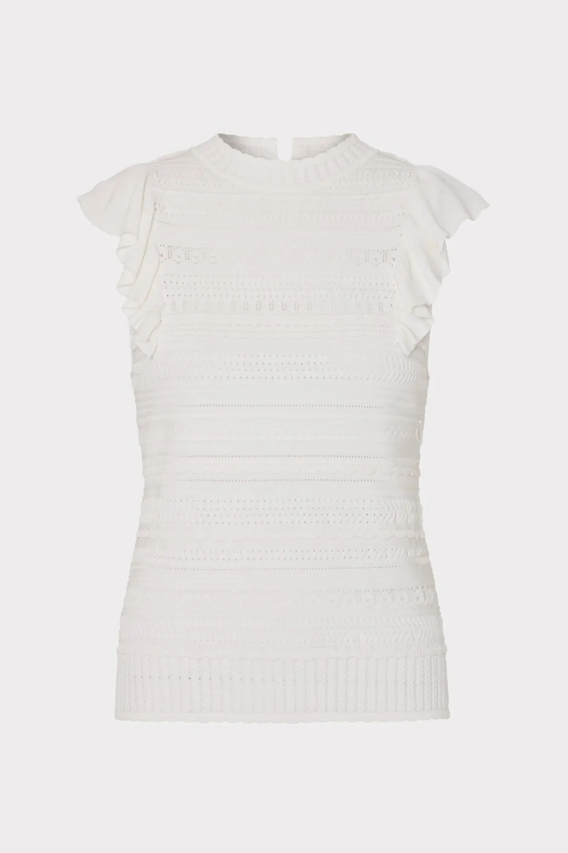 MILLY Jumpsuits & Rompers-Knit Pointelle Flutter Sleeve Top Ecru