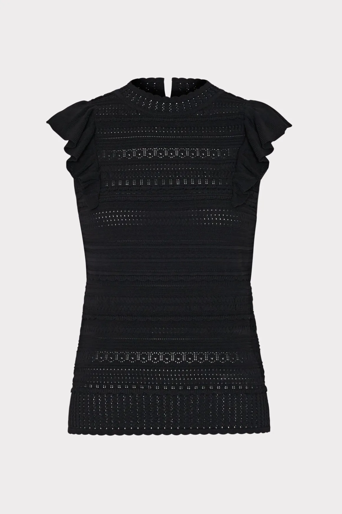MILLY Sweaters & Knits-Knit Pointelle Flutter Sleeve Top Black