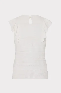 MILLY Tops-Knit Pointelle Flutter Sleeve Top Ecru