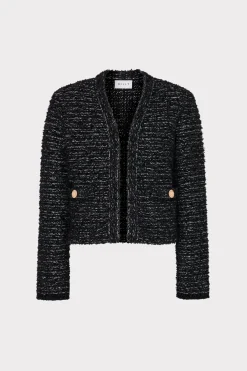 MILLY Coats & Jackets-Knit Textured Boucle Cardigan Jacket Black Multi