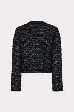 MILLY Coats & Jackets-Knit Textured Boucle Cardigan Jacket Black Multi