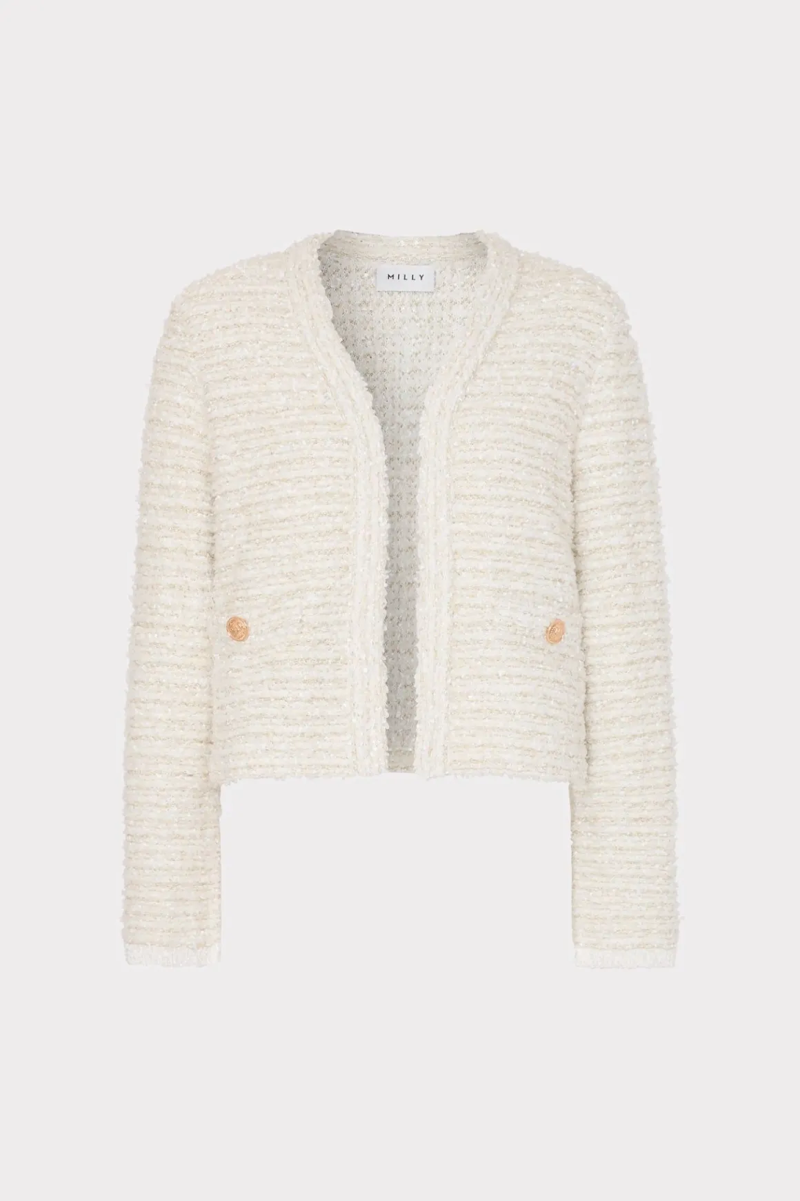 MILLY Coats & Jackets-Knit Textured Boucle Cardigan Jacket Ecru Multi
