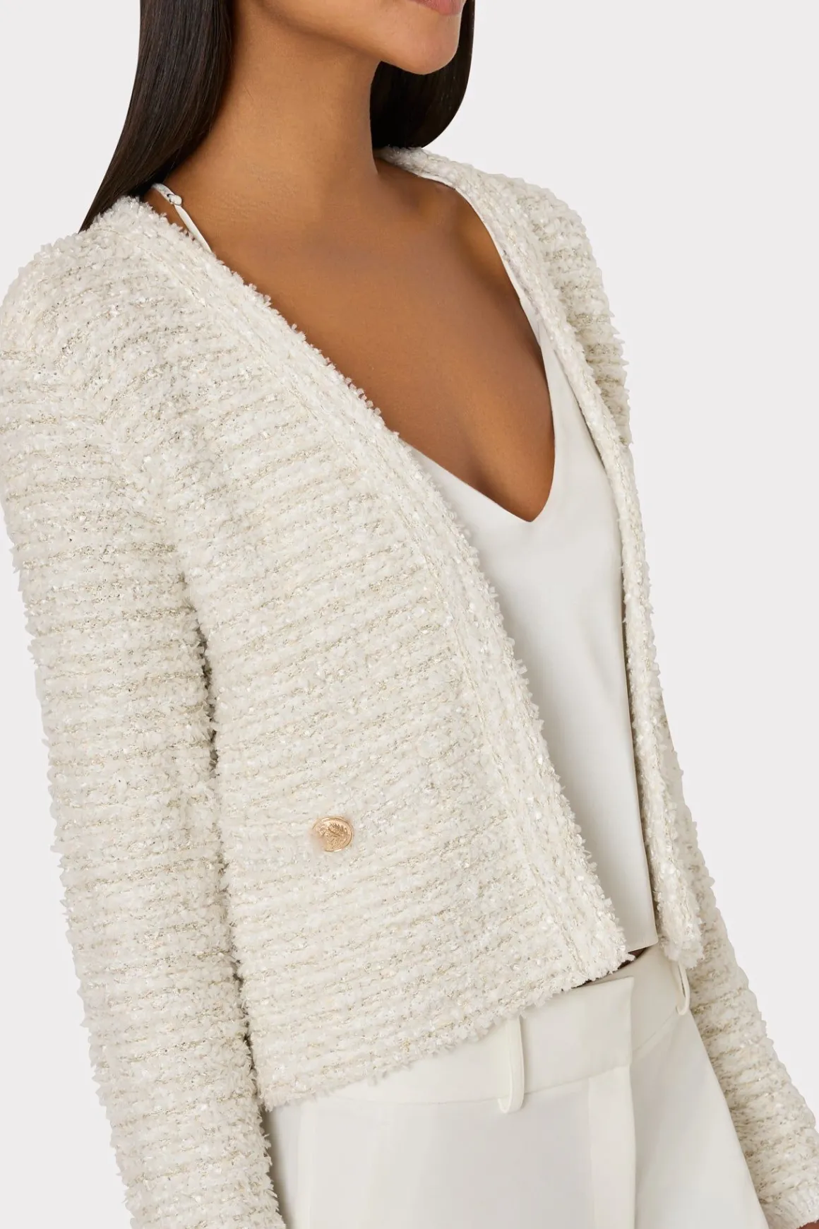 MILLY Sweaters & Knits-Knit Textured Boucle Cardigan Jacket Ecru Multi