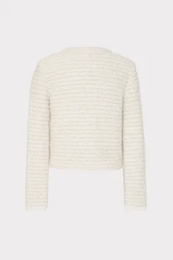 MILLY Sweaters & Knits-Knit Textured Boucle Cardigan Jacket Ecru Multi
