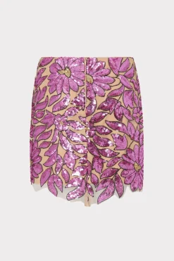 MILLY Skirts-Kristina Floral Garden Sequins Skirt Pink Multi