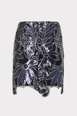 MILLY Skirts-Kristina Floral Sequins Skirt Navy/Silver