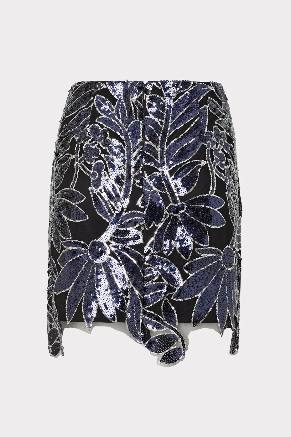 MILLY Skirts-Kristina Floral Sequins Skirt Navy/Silver