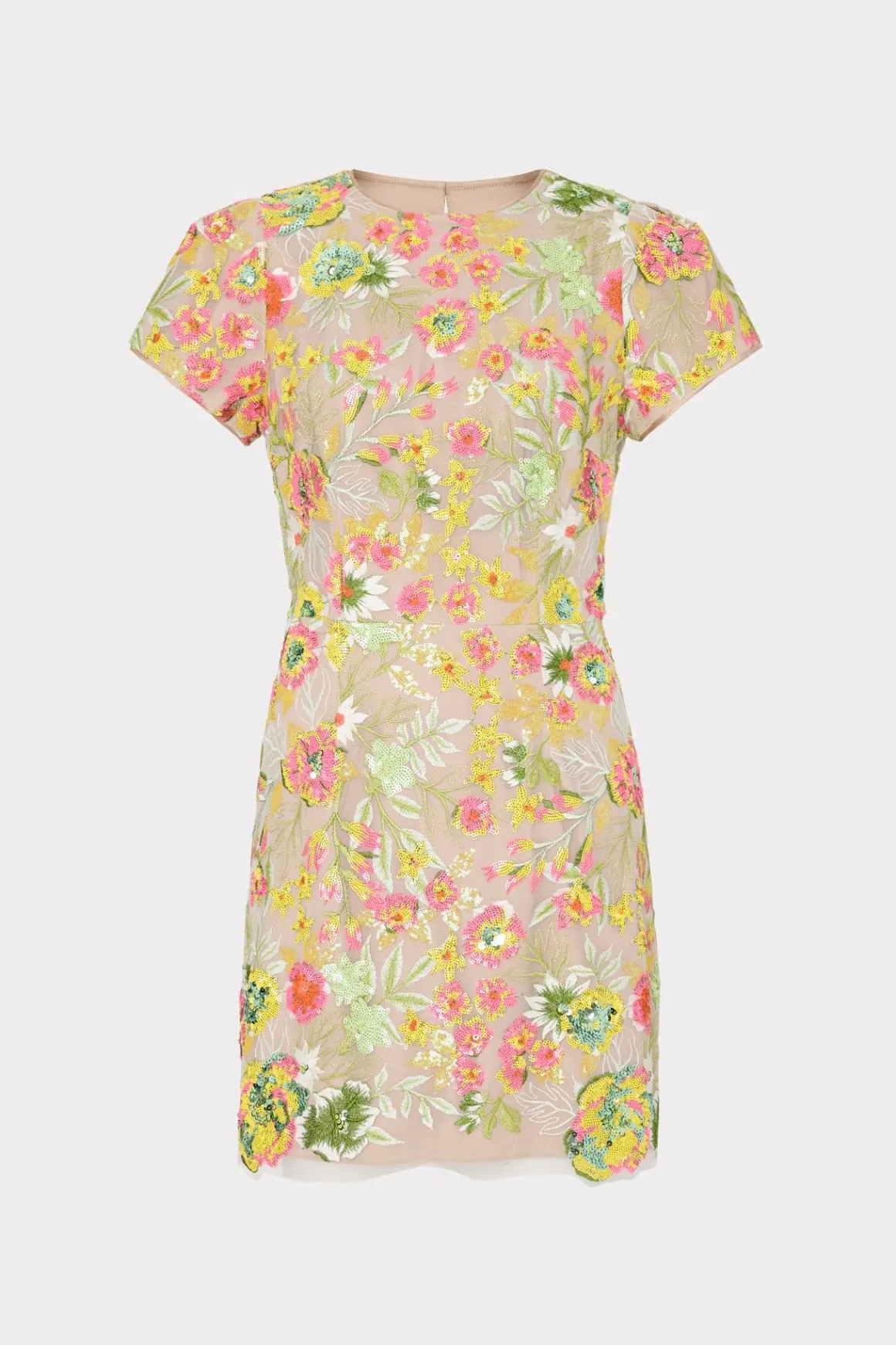 MILLY Guest Of Dresses-Kyla Botanical Petals Sequins Dress Green Multi