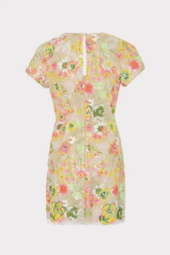 MILLY Mini Dresses-Kyla Botanical Petals Sequins Dress Green Multi