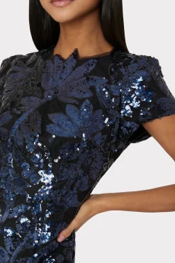 MILLY Jumpsuits & Rompers-Kyla Floral Sequins Dress Navy