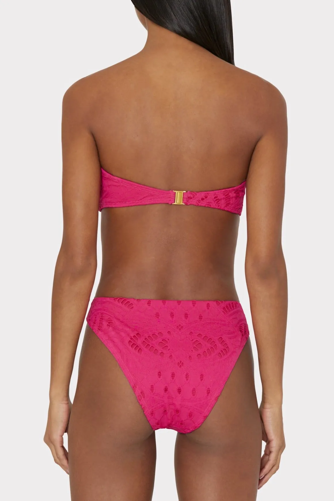 MILLY Jumpsuits & Rompers-Lace Eyelet Bandeau Bikini Top Pink