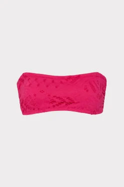 MILLY Bikinis-Lace Eyelet Bandeau Bikini Top Pink
