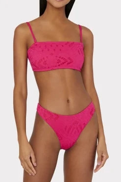 MILLY Bikinis-Lace Eyelet Bandeau Bikini Top Pink