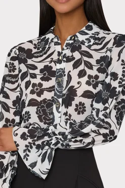 MILLY Jumpsuits & Rompers-Lacey Petals In Bloom Blouse Black Multi