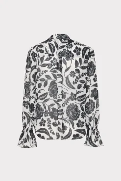 MILLY Jumpsuits & Rompers-Lacey Petals In Bloom Blouse Black Multi