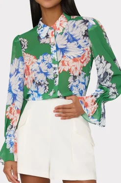MILLY Jumpsuits & Rompers-Lacey Petals In Bloom Blouse Green Multi