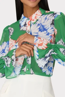 MILLY Jumpsuits & Rompers-Lacey Petals In Bloom Blouse Green Multi