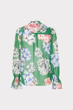MILLY Jumpsuits & Rompers-Lacey Petals In Bloom Blouse Green Multi