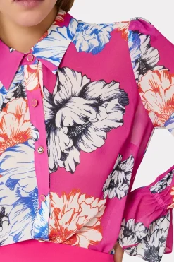 MILLY Tops-Lacey Petals In Bloom Blouse Pink Multi