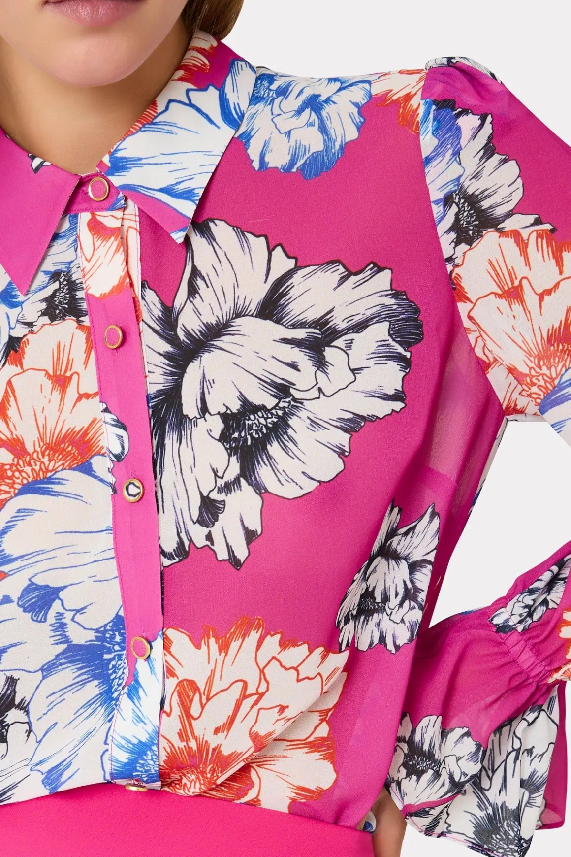 MILLY Tops-Lacey Petals In Bloom Blouse Pink Multi