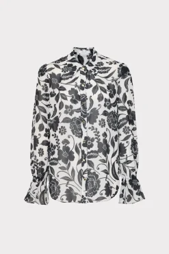 MILLY Tops-Lacey Petals In Bloom Blouse Black Multi