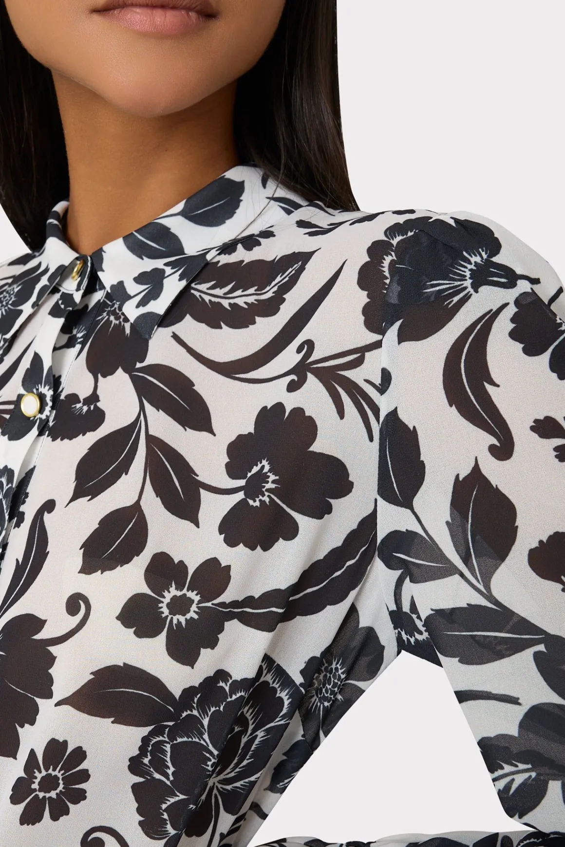 MILLY Tops-Lacey Petals In Bloom Blouse Black Multi